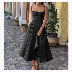 Elegant Black Corset style Midi Dress
